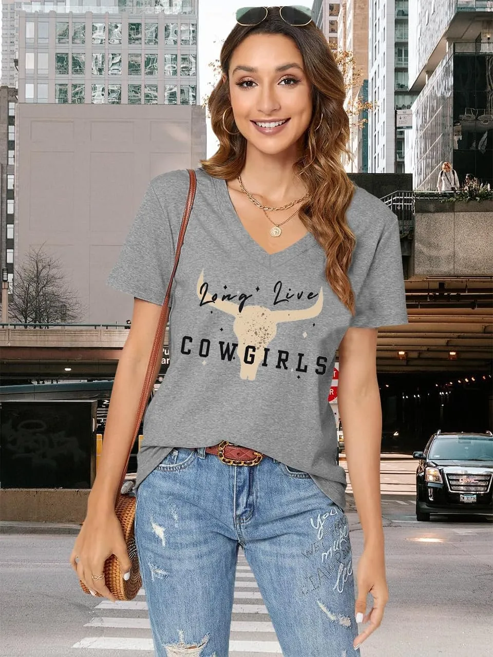 Western Country Shirt for Women Cowgirl Cartoon Boots V Neck Short Sleeve Tops Vintage Cowboy Graphic Tees