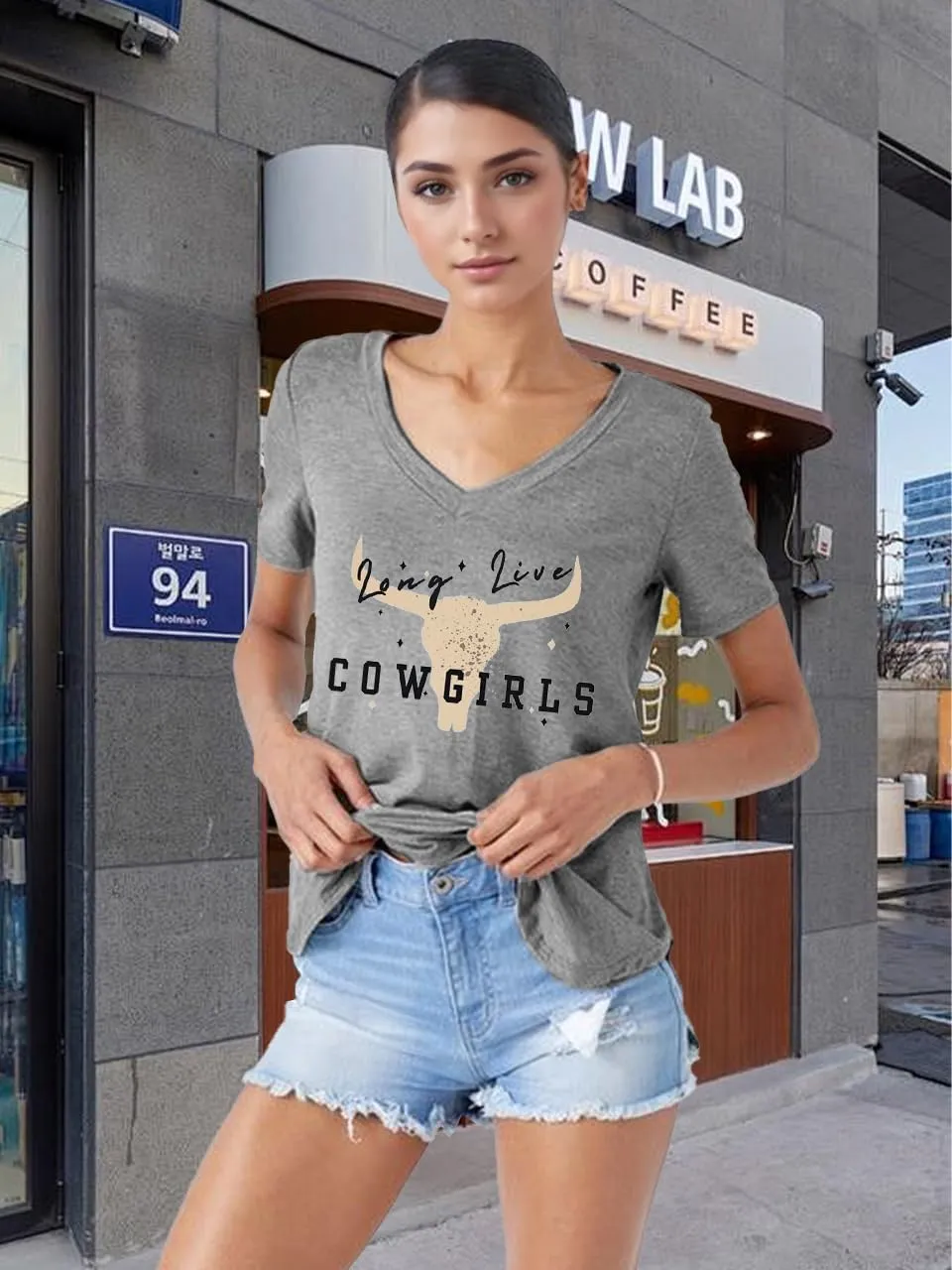Western Country Shirt for Women Cowgirl Cartoon Boots V Neck Short Sleeve Tops Vintage Cowboy Graphic Tees