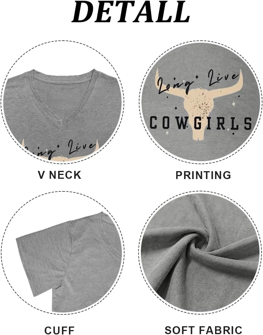 Western Country Shirt for Women Cowgirl Cartoon Boots V Neck Short Sleeve Tops Vintage Cowboy Graphic Tees
