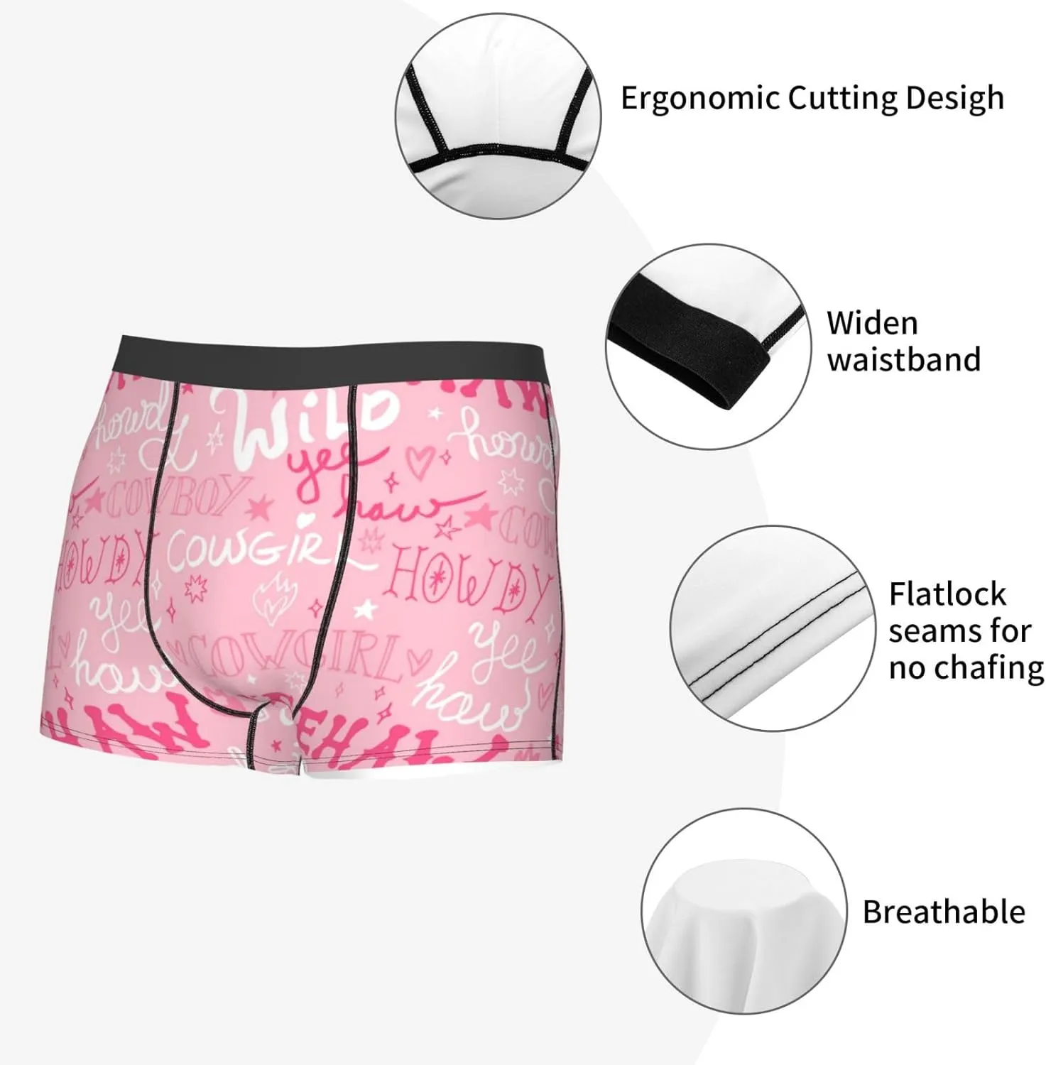 Western Cowgirl Print Boxer Briefs For Men Breathable Underwear-