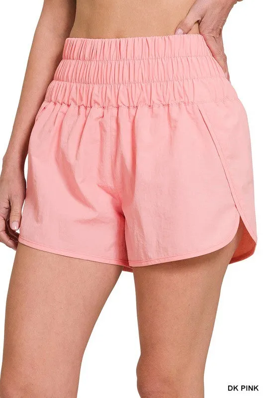 WINDBREAKER SMOCKED WAISTBAND RUNNING SHORTS~ Multiple Colors