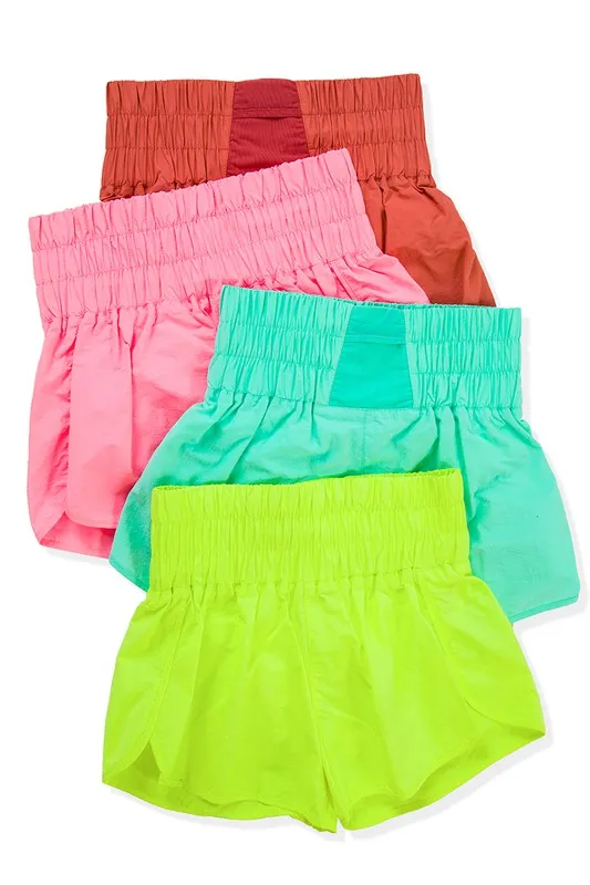 WINDBREAKER SMOCKED WAISTBAND RUNNING SHORTS~ Multiple Colors
