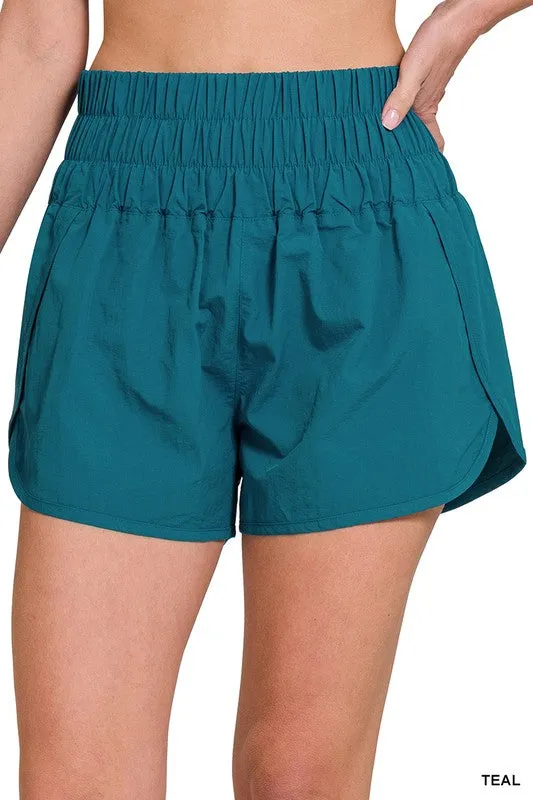 WINDBREAKER SMOCKED WAISTBAND RUNNING SHORTS~ Multiple Colors