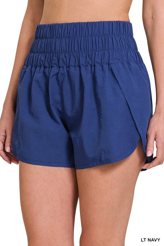 WINDBREAKER SMOCKED WAISTBAND RUNNING SHORTS~ Multiple Colors