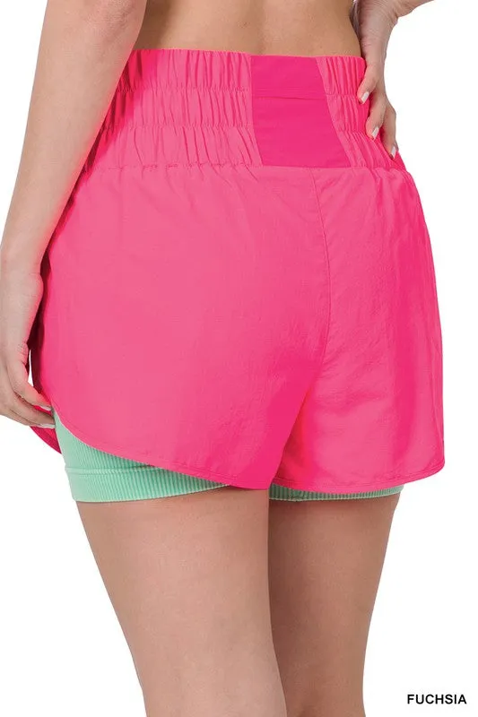 WINDBREAKER SMOCKED WAISTBAND RUNNING SHORTS~ Multiple Colors