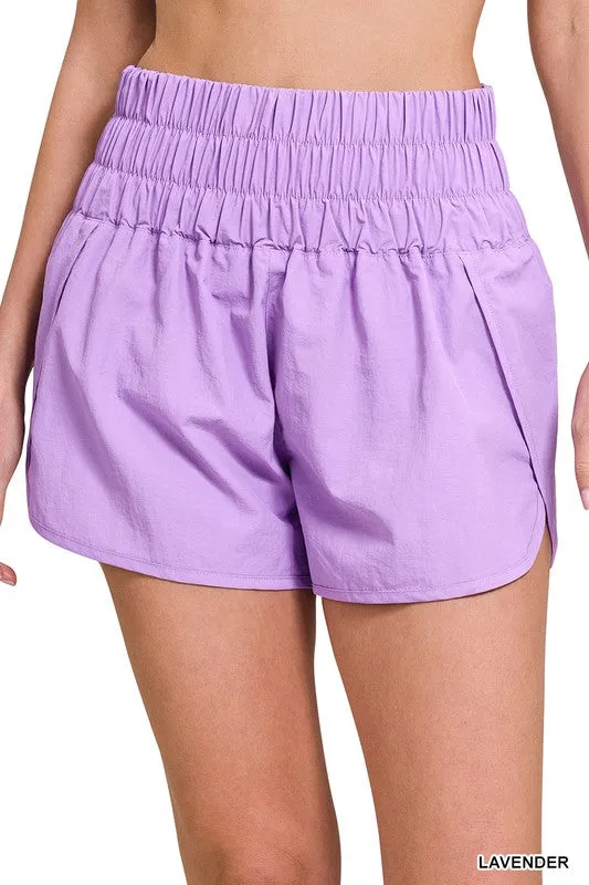 WINDBREAKER SMOCKED WAISTBAND RUNNING SHORTS~ Multiple Colors