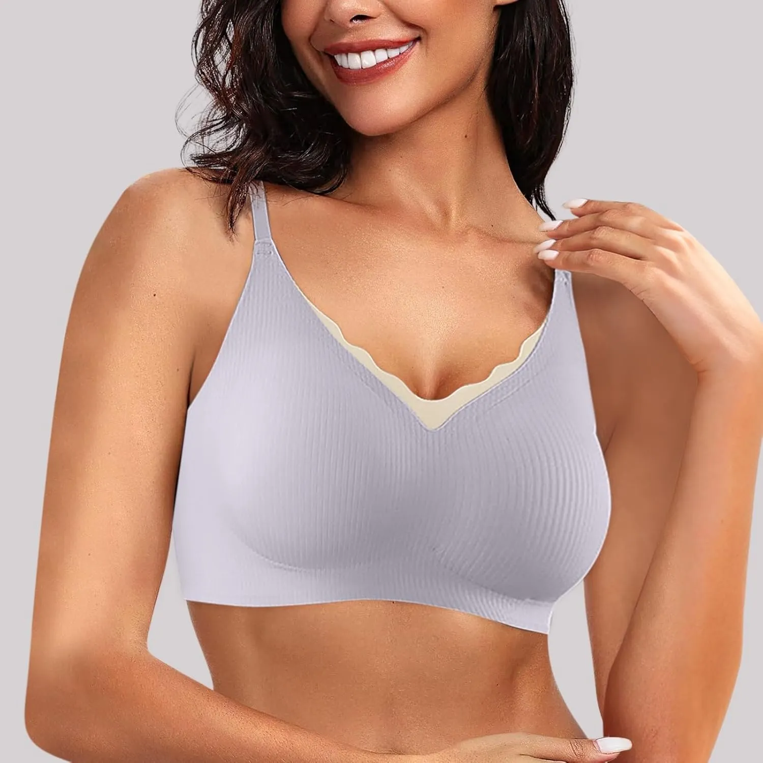 Wireless Bras for Women Breathable Soft Ribbed Comfort Seamless Bras Breathable No Underwire Everyday Bras