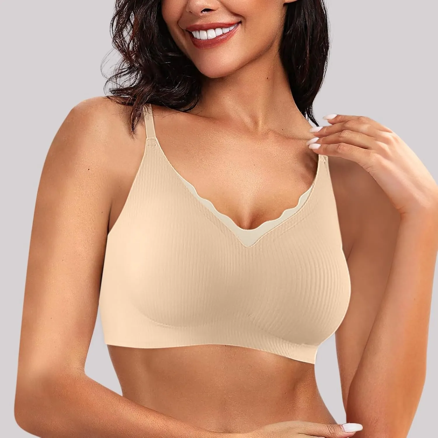 Wireless Bras for Women Breathable Soft Ribbed Comfort Seamless Bras Breathable No Underwire Everyday Bras
