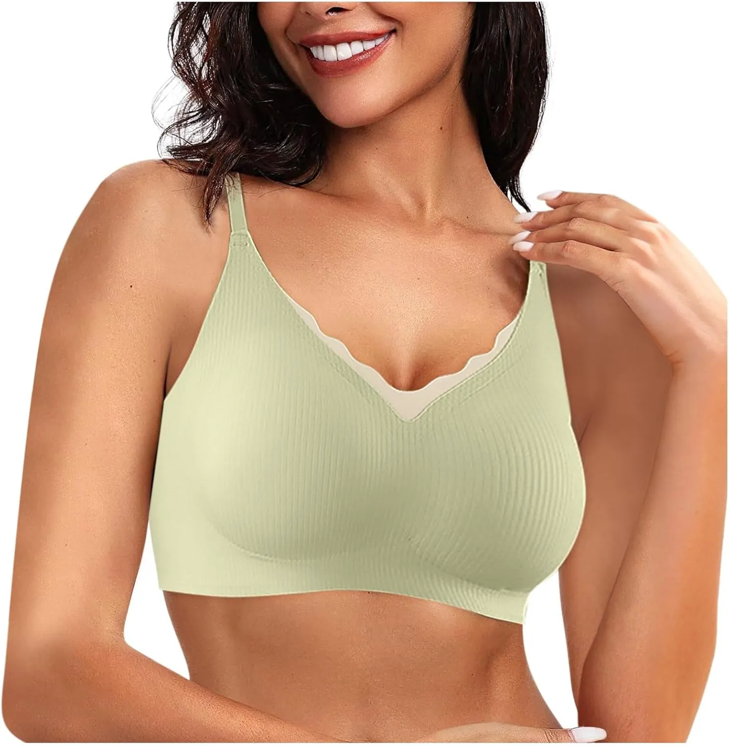 Wireless Bras for Women Breathable Soft Ribbed Comfort Seamless Bras Breathable No Underwire Everyday Bras