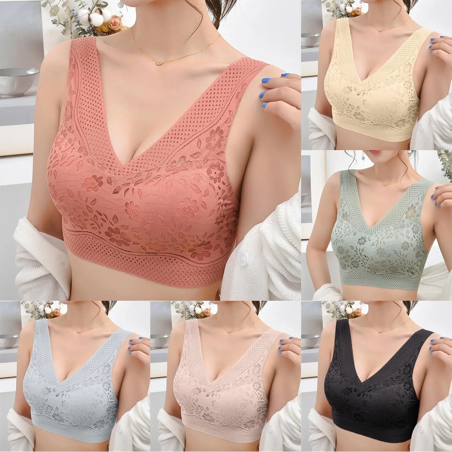 Women Anti-Sagging Bras Wireless Seamless Bras Breathable Back Smoothing Push Up Bra Posture Correcting Everyday Bra