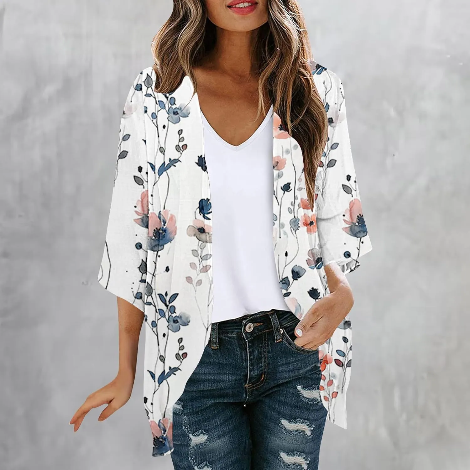Women Cardigans Lightweight 3/4 Length Sleeve Sweaters Lounge Fashion Lightweight Summer Plus Size Outerwear Clothes