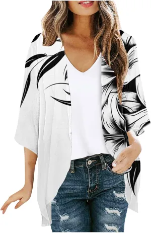 Women Cardigans Lightweight 3/4 Length Sleeve Sweaters Lounge Fashion Lightweight Summer Plus Size Outerwear Clothes