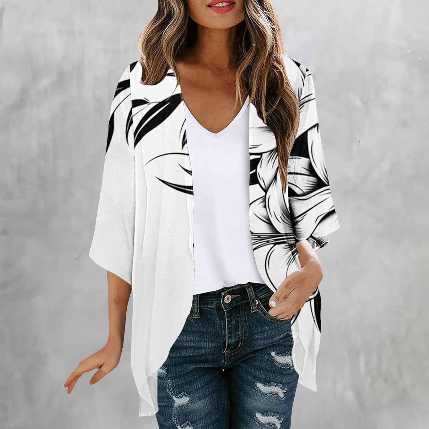 Women Cardigans Lightweight 3/4 Length Sleeve Sweaters Lounge Fashion Lightweight Summer Plus Size Outerwear Clothes