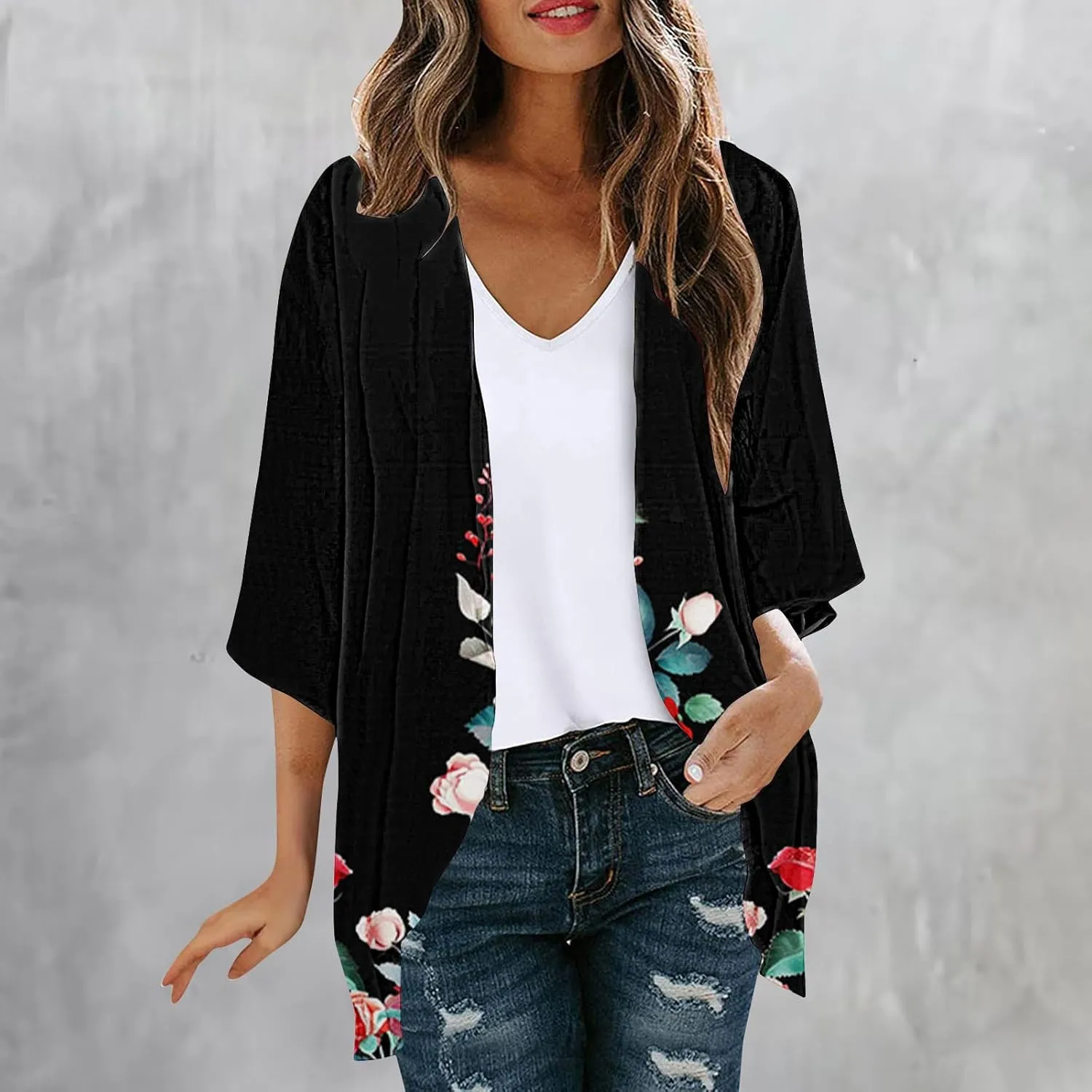 Women Cardigans Lightweight 3/4 Length Sleeve Sweaters Lounge Fashion Lightweight Summer Plus Size Outerwear Clothes