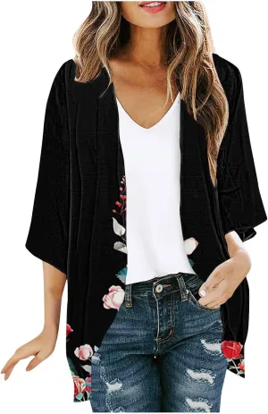 Women Cardigans Lightweight 3/4 Length Sleeve Sweaters Lounge Fashion Lightweight Summer Plus Size Outerwear Clothes