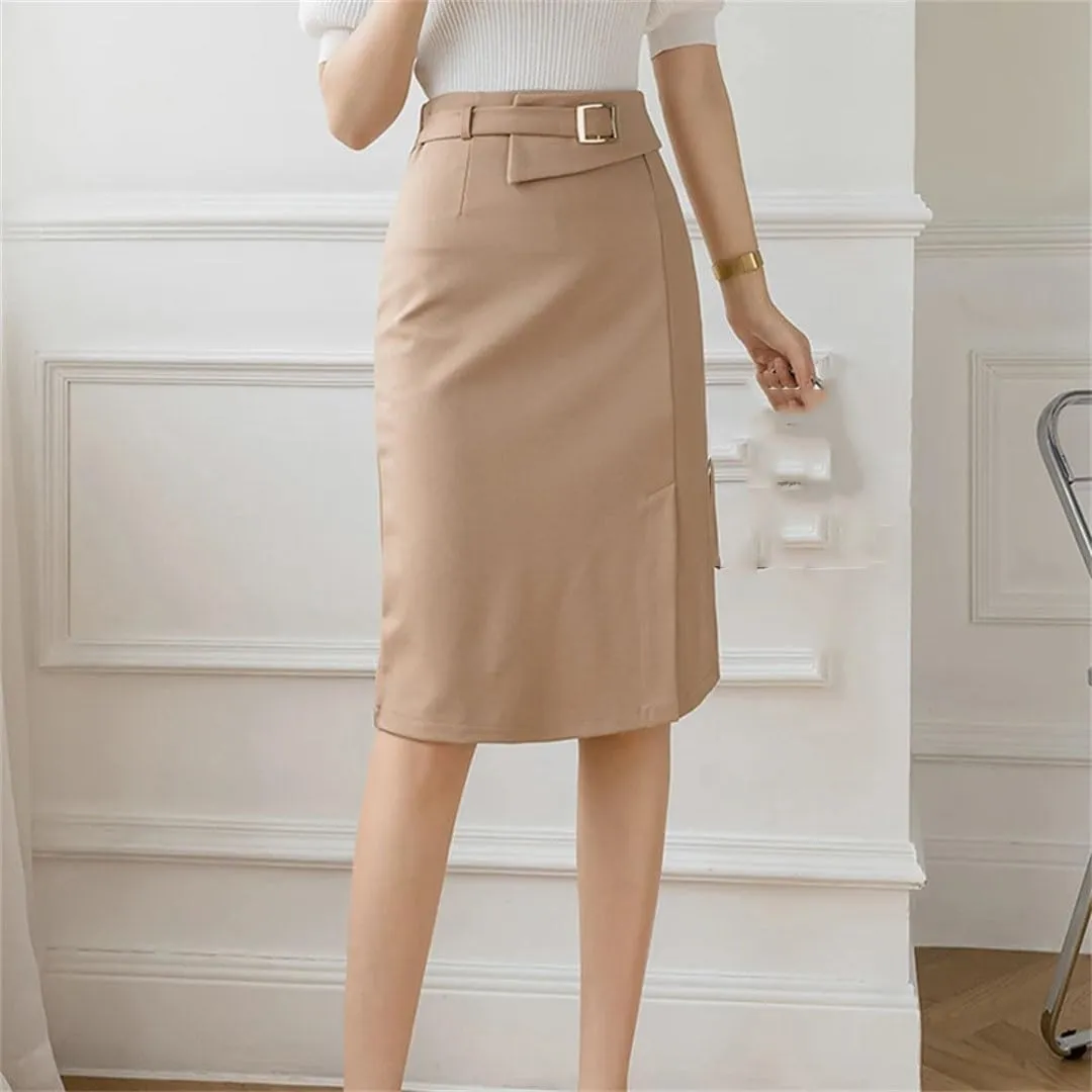 Women Elegant High Waist Split Stretchy Bodycon Pencil Skirts