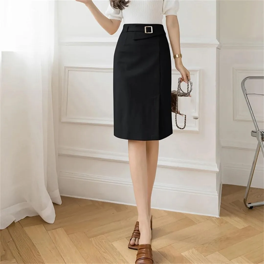 Women Elegant High Waist Split Stretchy Bodycon Pencil Skirts