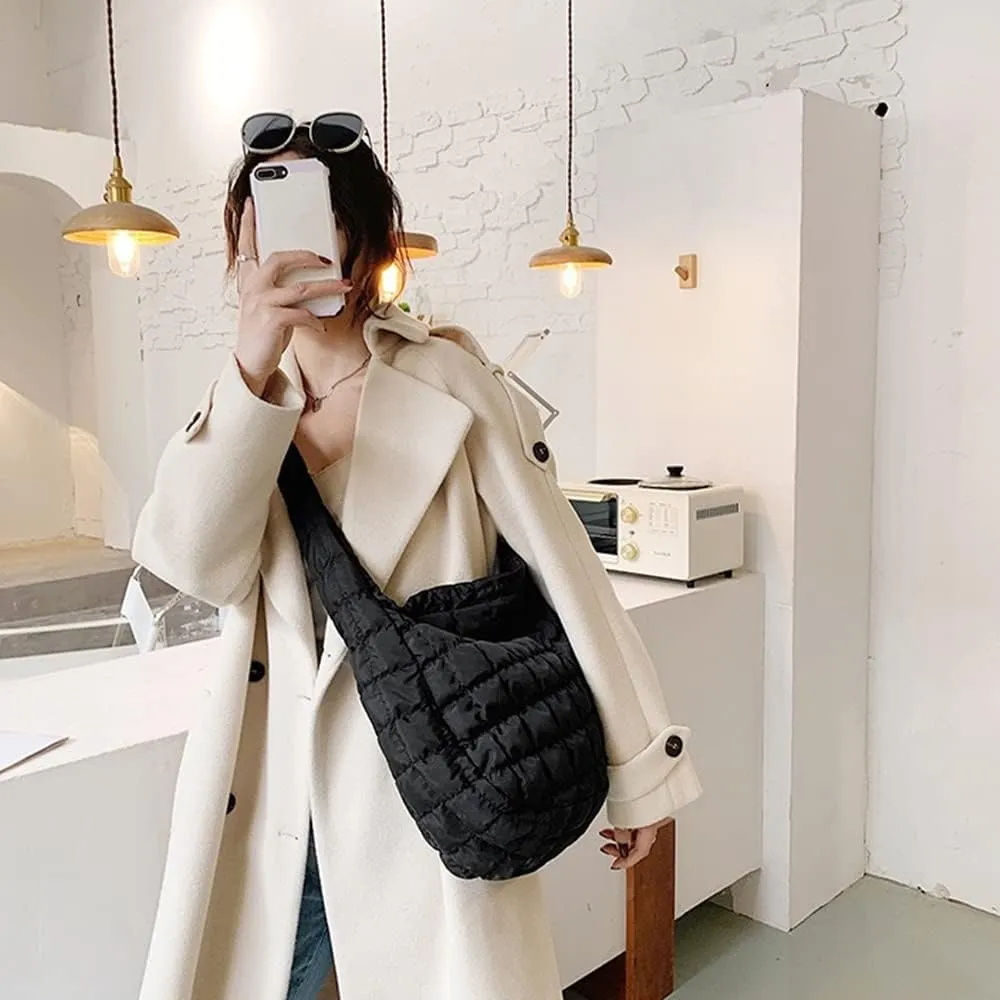 Women Puffer Tote Bags Lightweight Quilted Padding Shoulder Bag Lightweight Nylon Cotton Padded Large Tote Bags