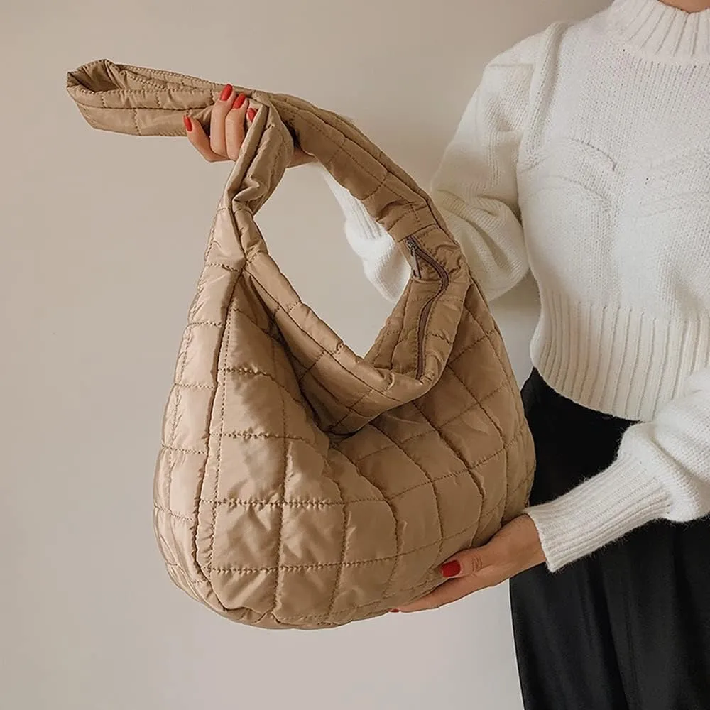 Women Puffer Tote Bags Lightweight Quilted Padding Shoulder Bag Lightweight Nylon Cotton Padded Large Tote Bags