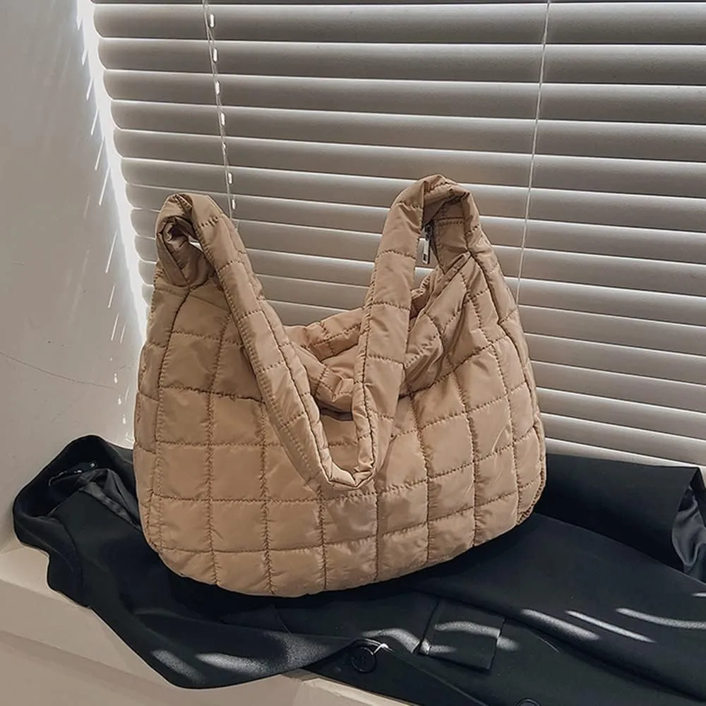 Women Puffer Tote Bags Lightweight Quilted Padding Shoulder Bag Lightweight Nylon Cotton Padded Large Tote Bags