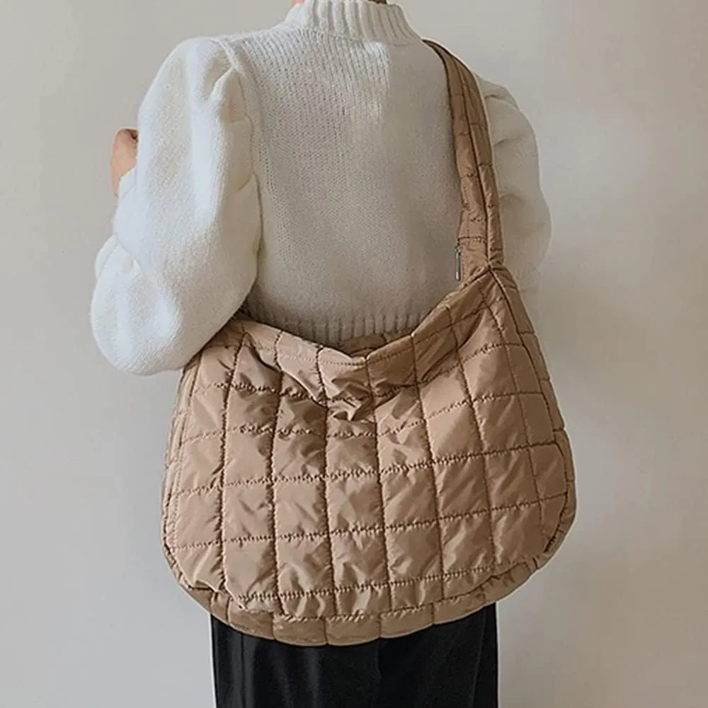 Women Puffer Tote Bags Lightweight Quilted Padding Shoulder Bag Lightweight Nylon Cotton Padded Large Tote Bags