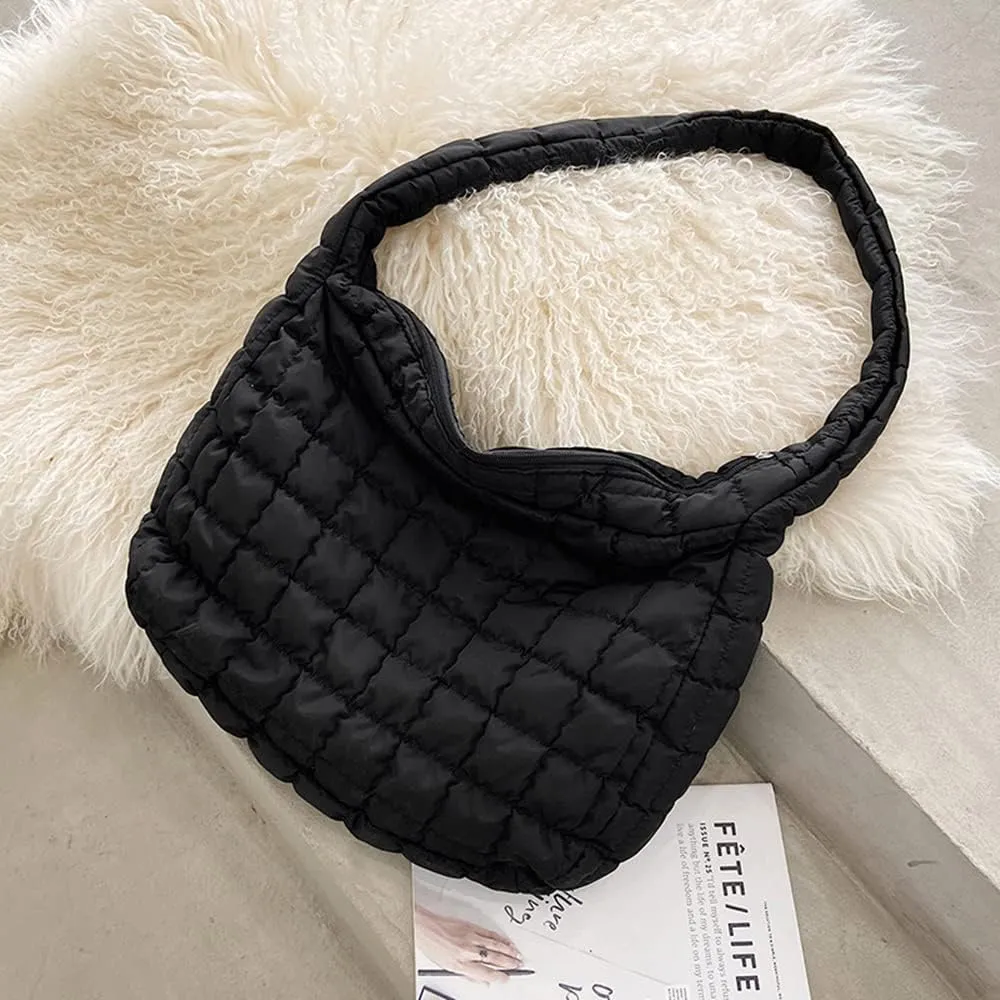 Women Puffer Tote Bags Lightweight Quilted Padding Shoulder Bag Lightweight Nylon Cotton Padded Large Tote Bags