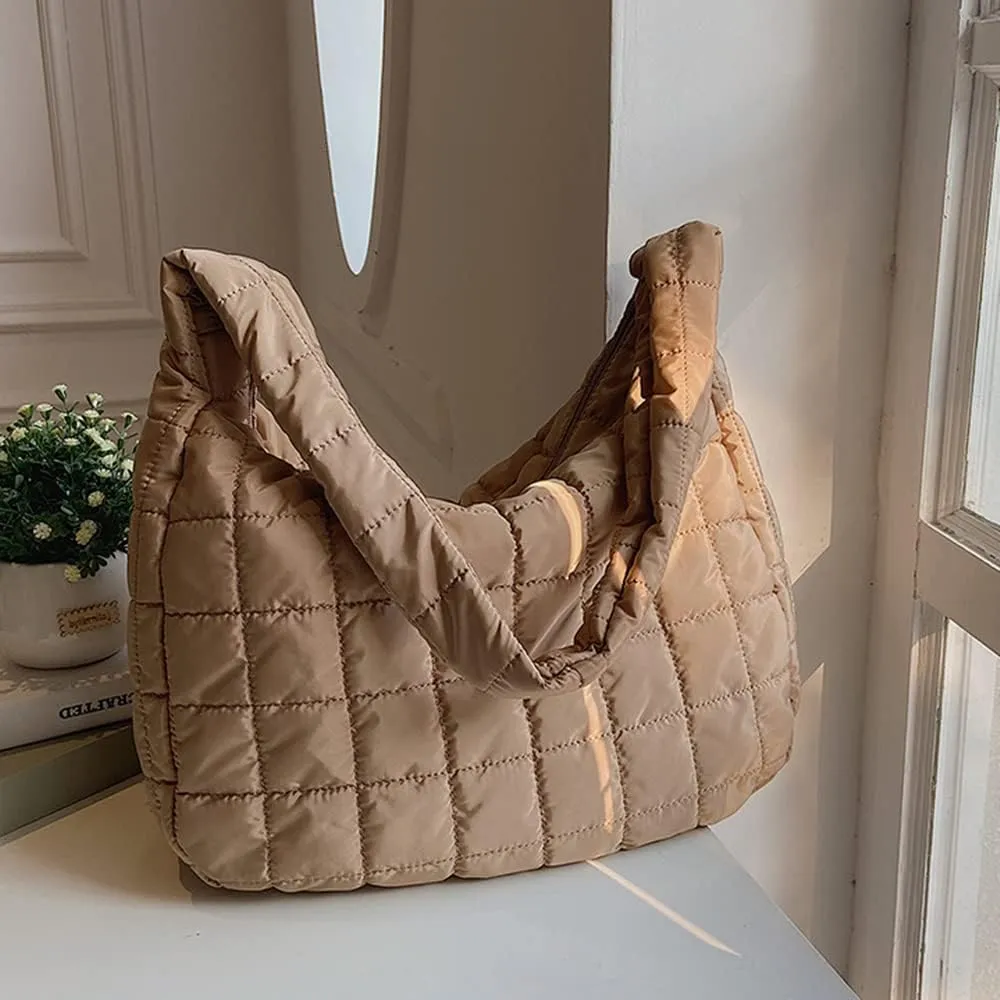 Women Puffer Tote Bags Lightweight Quilted Padding Shoulder Bag Lightweight Nylon Cotton Padded Large Tote Bags