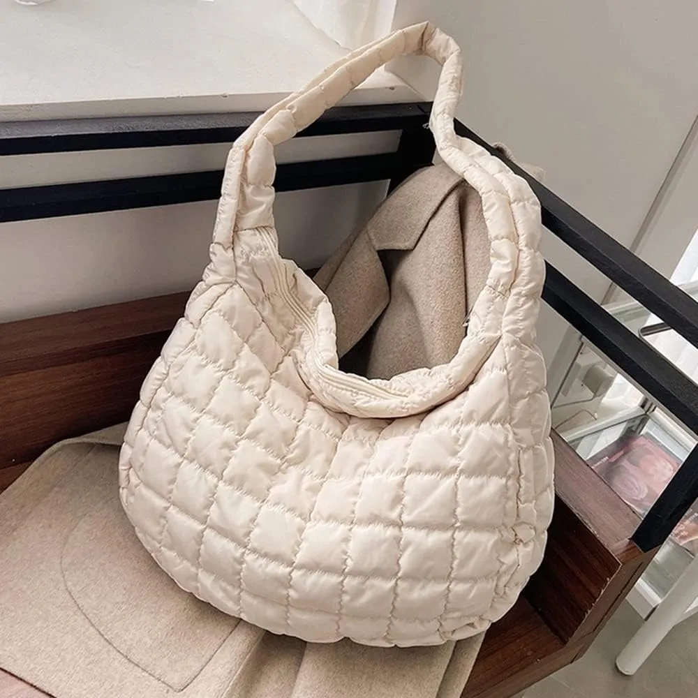 Women Puffer Tote Bags Lightweight Quilted Padding Shoulder Bag Lightweight Nylon Cotton Padded Large Tote Bags