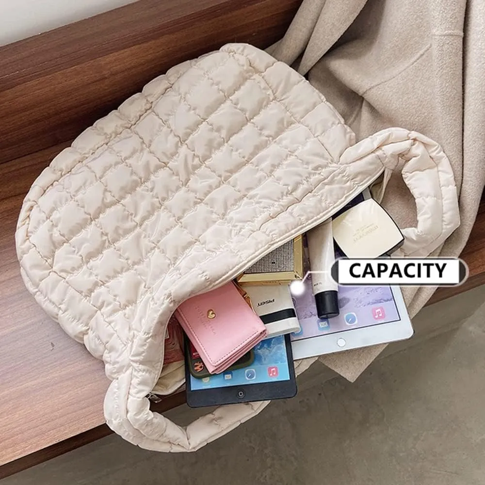 Women Puffer Tote Bags Lightweight Quilted Padding Shoulder Bag Lightweight Nylon Cotton Padded Large Tote Bags