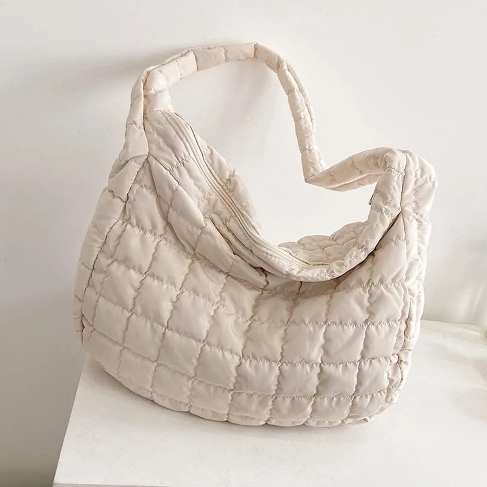 Women Puffer Tote Bags Lightweight Quilted Padding Shoulder Bag Lightweight Nylon Cotton Padded Large Tote Bags
