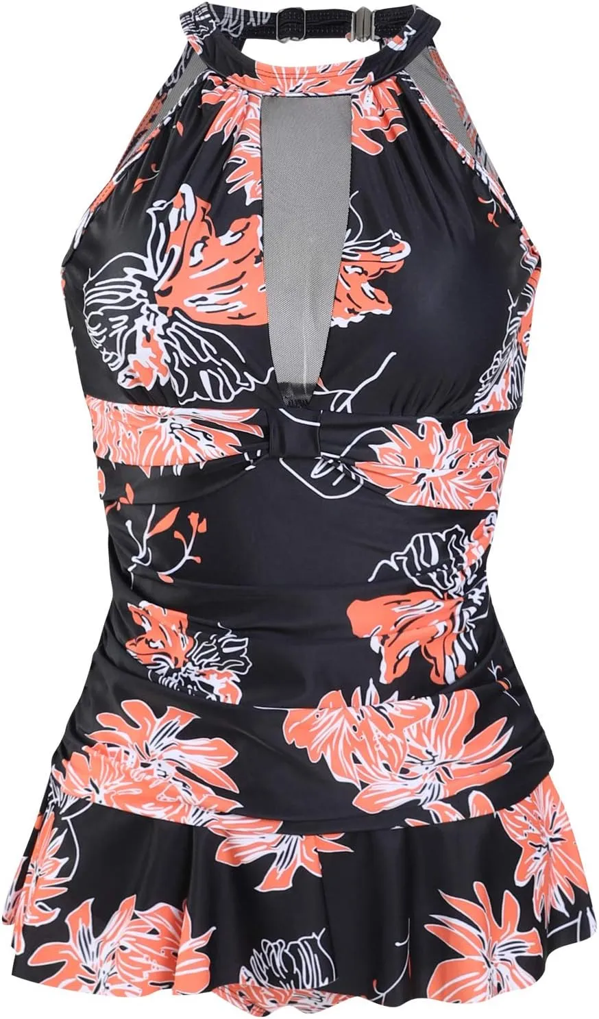 Women Tankinis V Neck Lace Up Backless High Waisted Swimsuit Flexible Tummy Control Bathing Suit