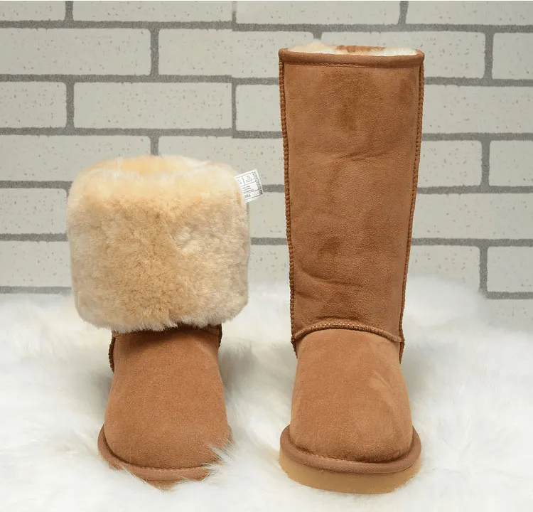 Women Winter Snow Boots Genuine Cow Leather Knee-high Boot