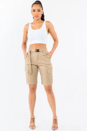 Women's American Bazi Cargo Belted Shorts Khaki
