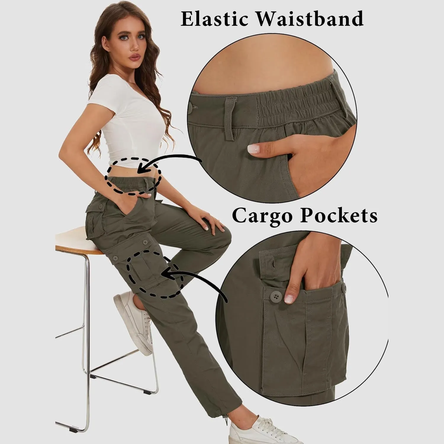 Women's Cargo Pants  Cotton Work Pants Casual Stylish Elastic  Military Trousers
