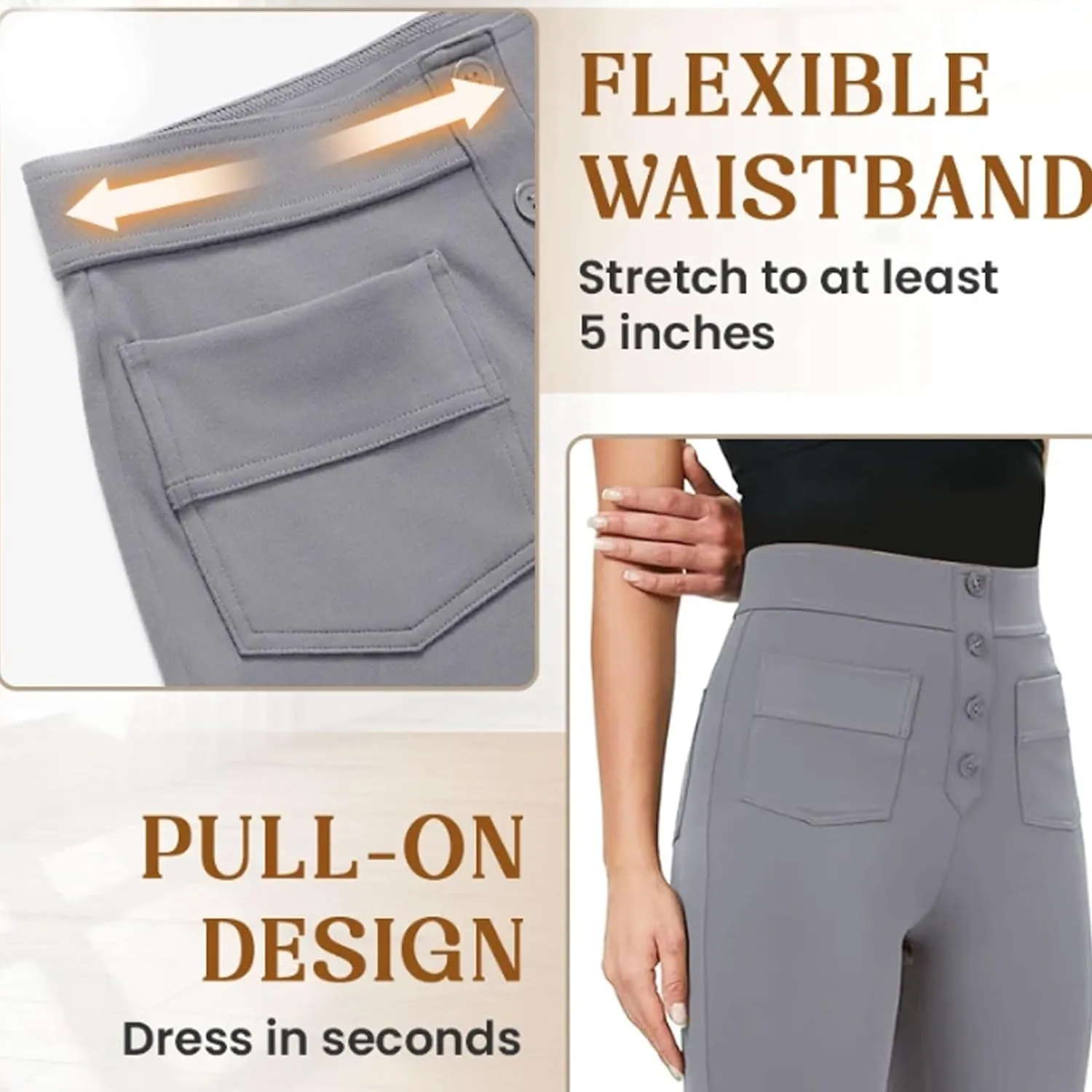 Women's Casual High Waist Stretch Pants, Multiple Pockets Straight Leg Pants, Fashion Comfort Work Flexible Trousers
