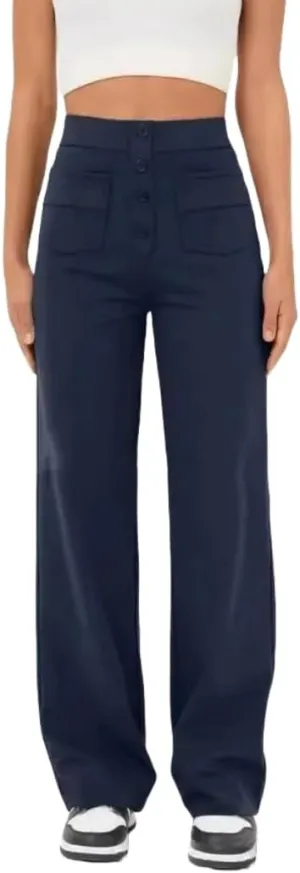 Women's Casual High Waist Stretch Pants, Multiple Pockets Straight Leg Pants, Fashion Comfort Work Flexible Trousers