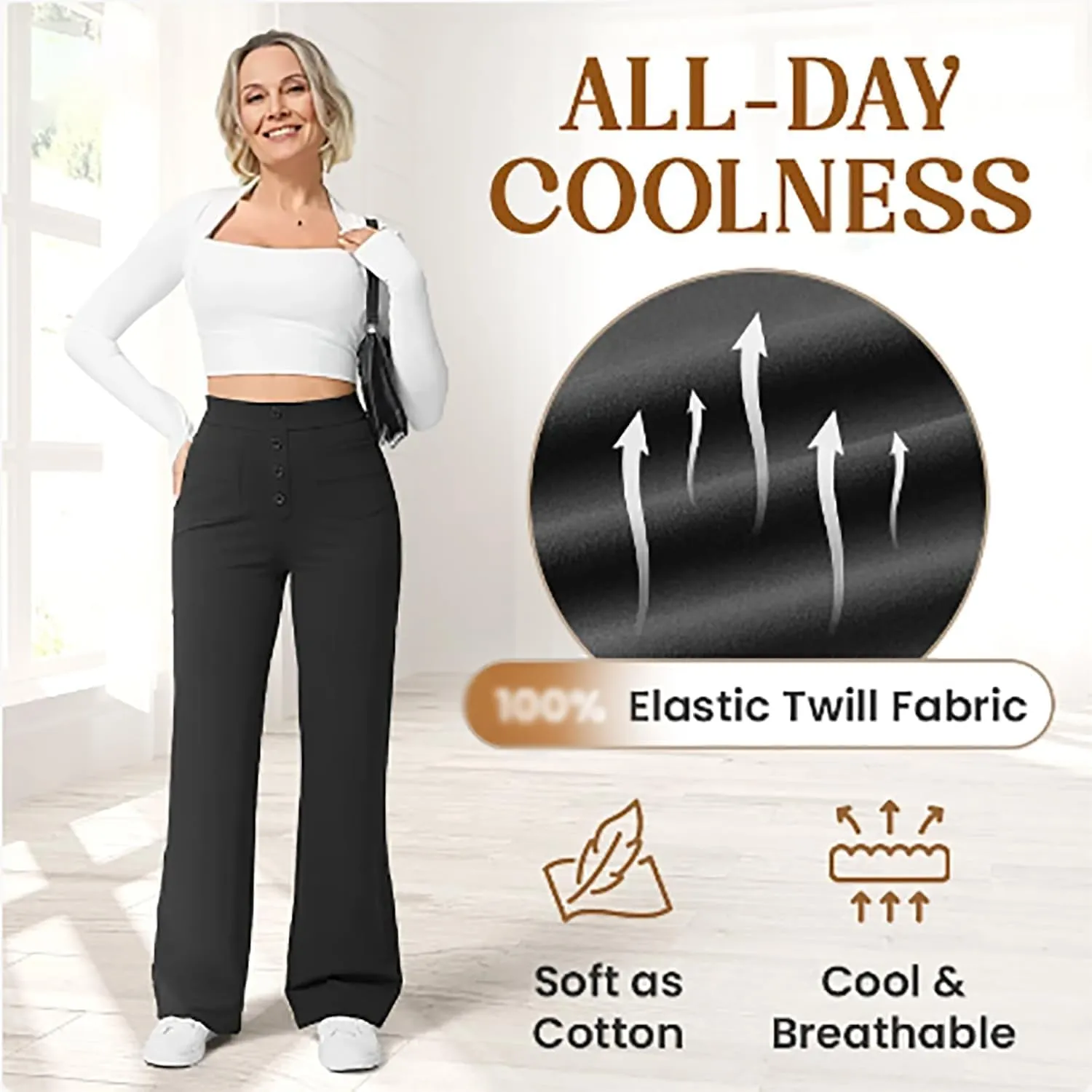 Women's Casual High Waist Stretch Pants, Multiple Pockets Straight Leg Pants, Fashion Comfort Work Flexible Trousers