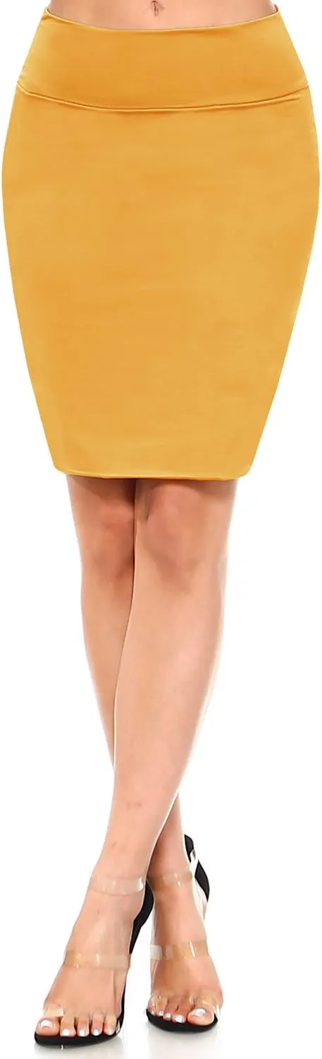 Women's Casual Stretchy Bodycon Pencil Mid-Mini Skirt