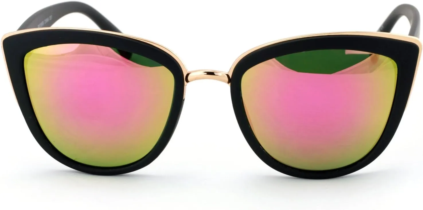 Womens Cat Eye Mirrored Reflective Lenses Oversized Cateyes Sunglasses