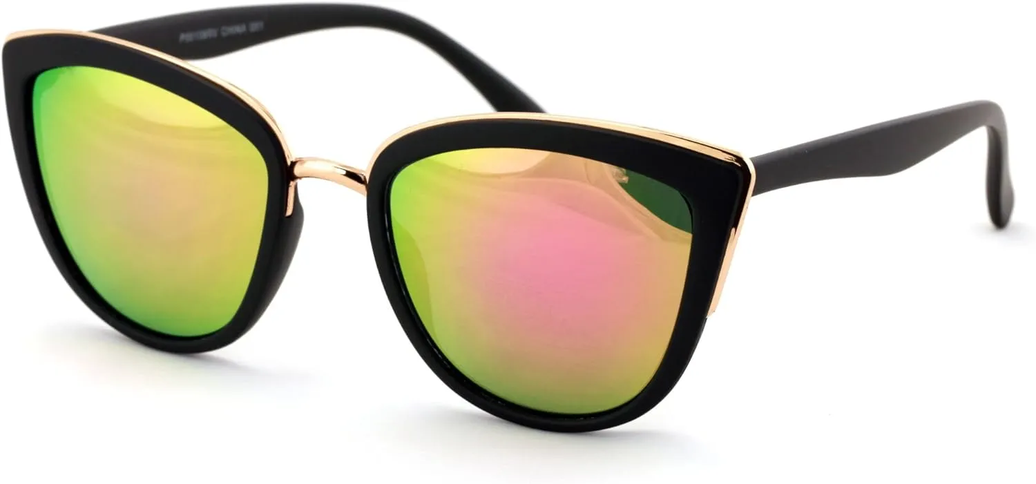 Womens Cat Eye Mirrored Reflective Lenses Oversized Cateyes Sunglasses
