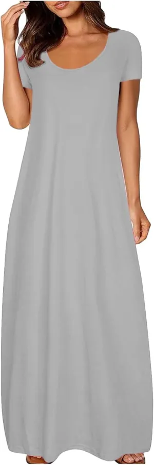 Women's Classic A-Line Dress with Pockets Comfort Fit Jersey Short Sleeve Casual Dresses