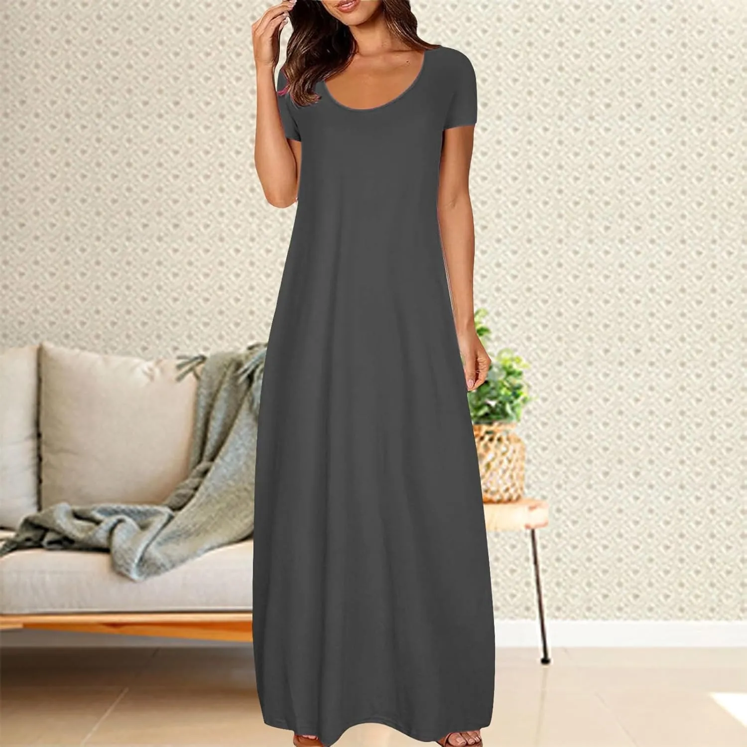 Women's Classic A-Line Dress with Pockets Comfort Fit Jersey Short Sleeve Casual Dresses