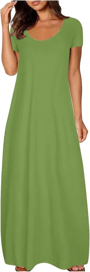 Women's Classic A-Line Dress with Pockets Comfort Fit Jersey Short Sleeve Casual Dresses