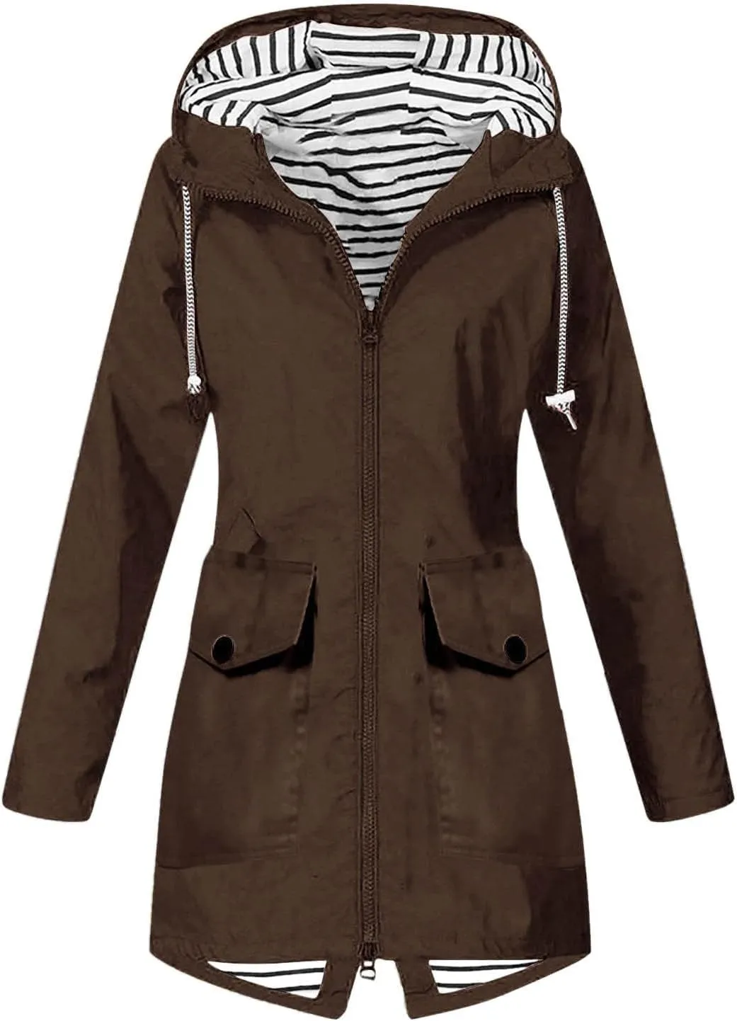 Womens Fashion Casaul Rain Jacket With Hood Lightweight Long Sleeve Windbreaker Zip Up Lightweight Hooded Jacket