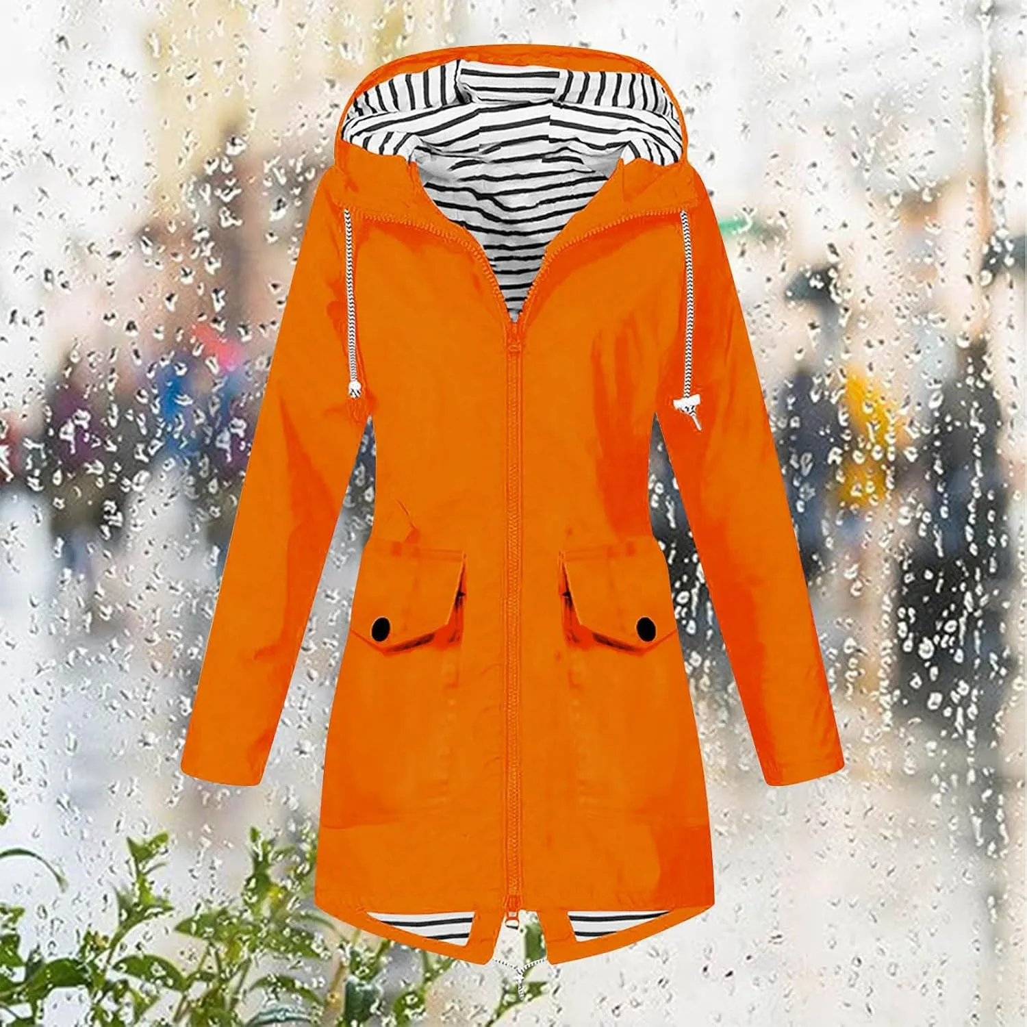 Womens Fashion Casaul Rain Jacket With Hood Lightweight Long Sleeve Windbreaker Zip Up Lightweight Hooded Jacket