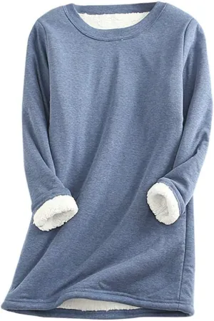 Womens Fleece Crewneck Sweatshirt Sherpa Lined Sweatshirt Thermal Sweatshirt Warm Winter