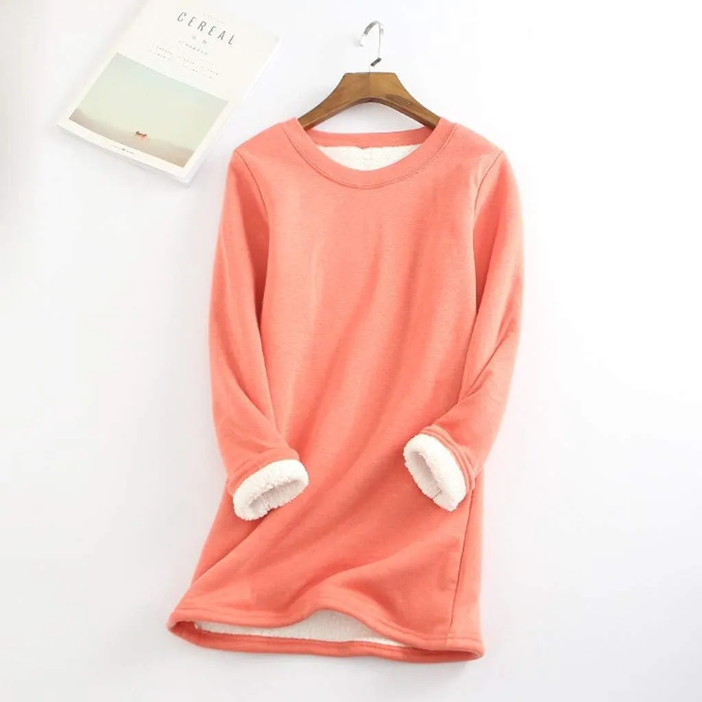 Womens Fleece Crewneck Sweatshirt Sherpa Lined Sweatshirt Thermal Sweatshirt Warm Winter