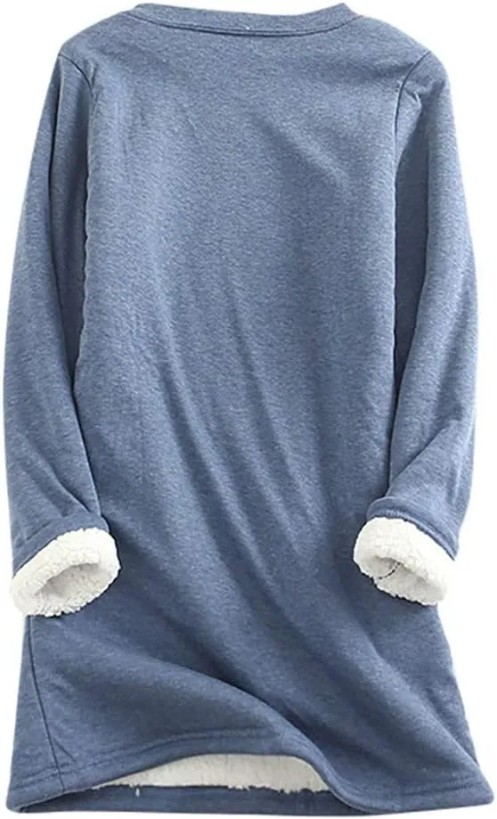 Womens Fleece Crewneck Sweatshirt Sherpa Lined Sweatshirt Thermal Sweatshirt Warm Winter