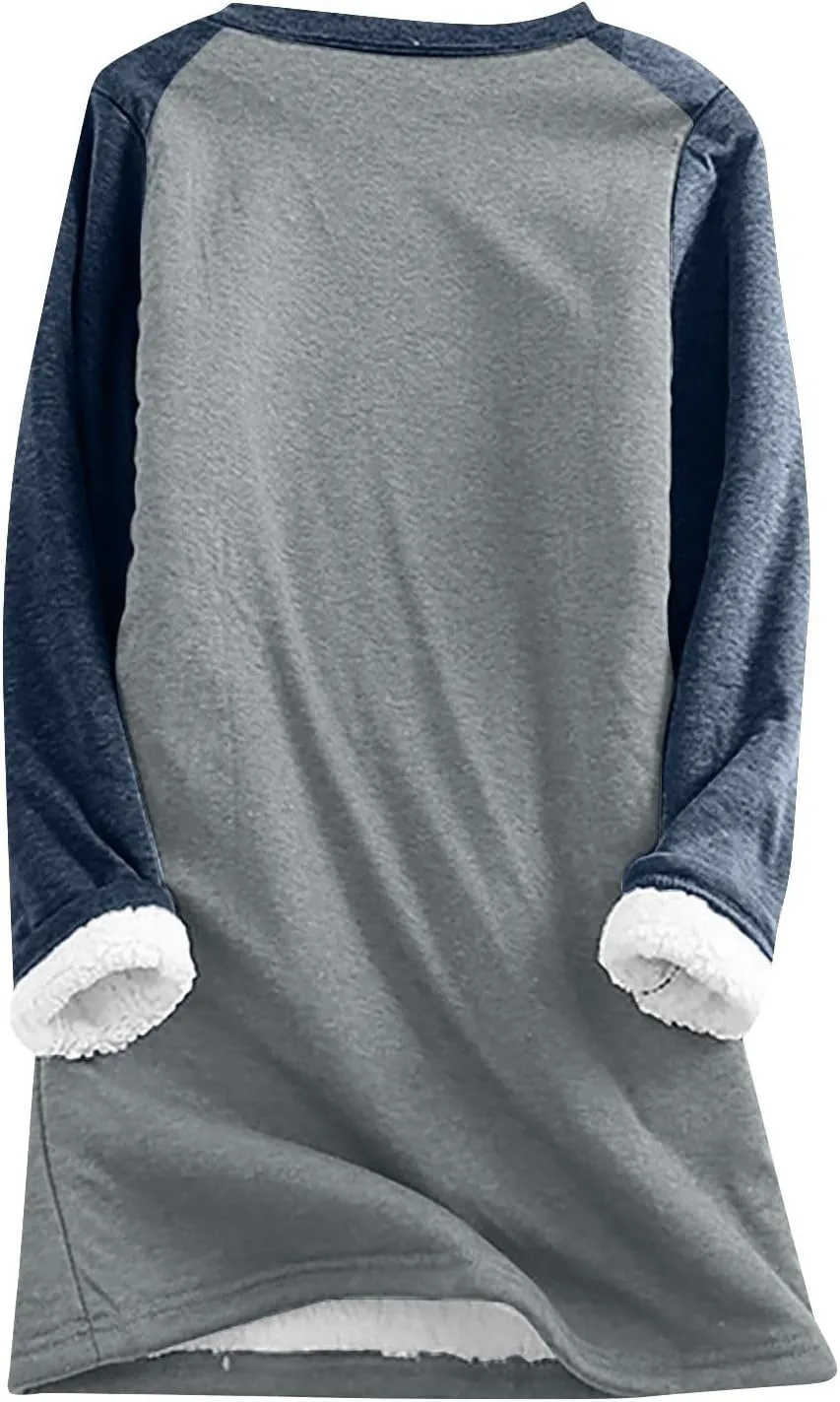 Womens Fleece Crewneck Sweatshirt Sherpa Lined Sweatshirt Thermal Sweatshirt Warm Winter