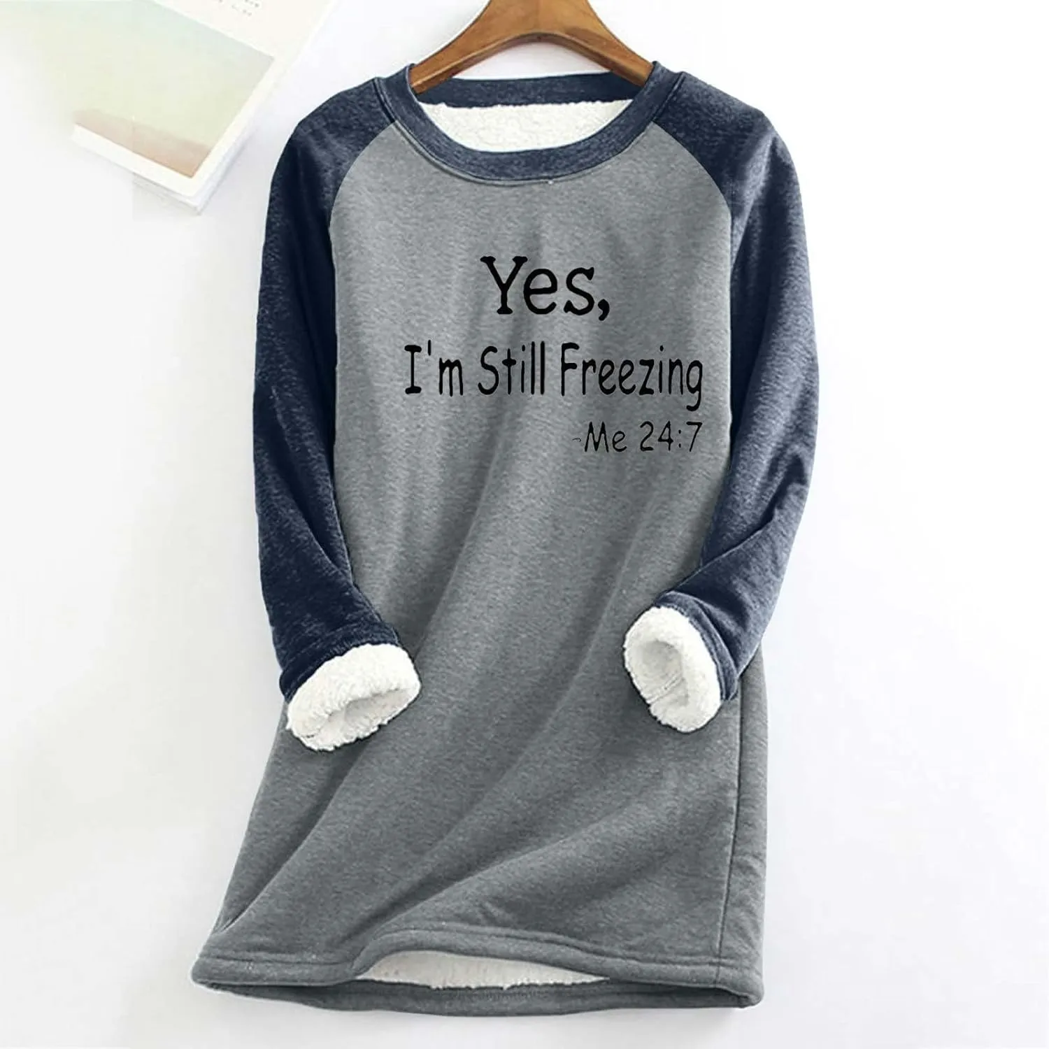 Womens Fleece Crewneck Sweatshirt Sherpa Lined Sweatshirt Thermal Sweatshirt Warm Winter